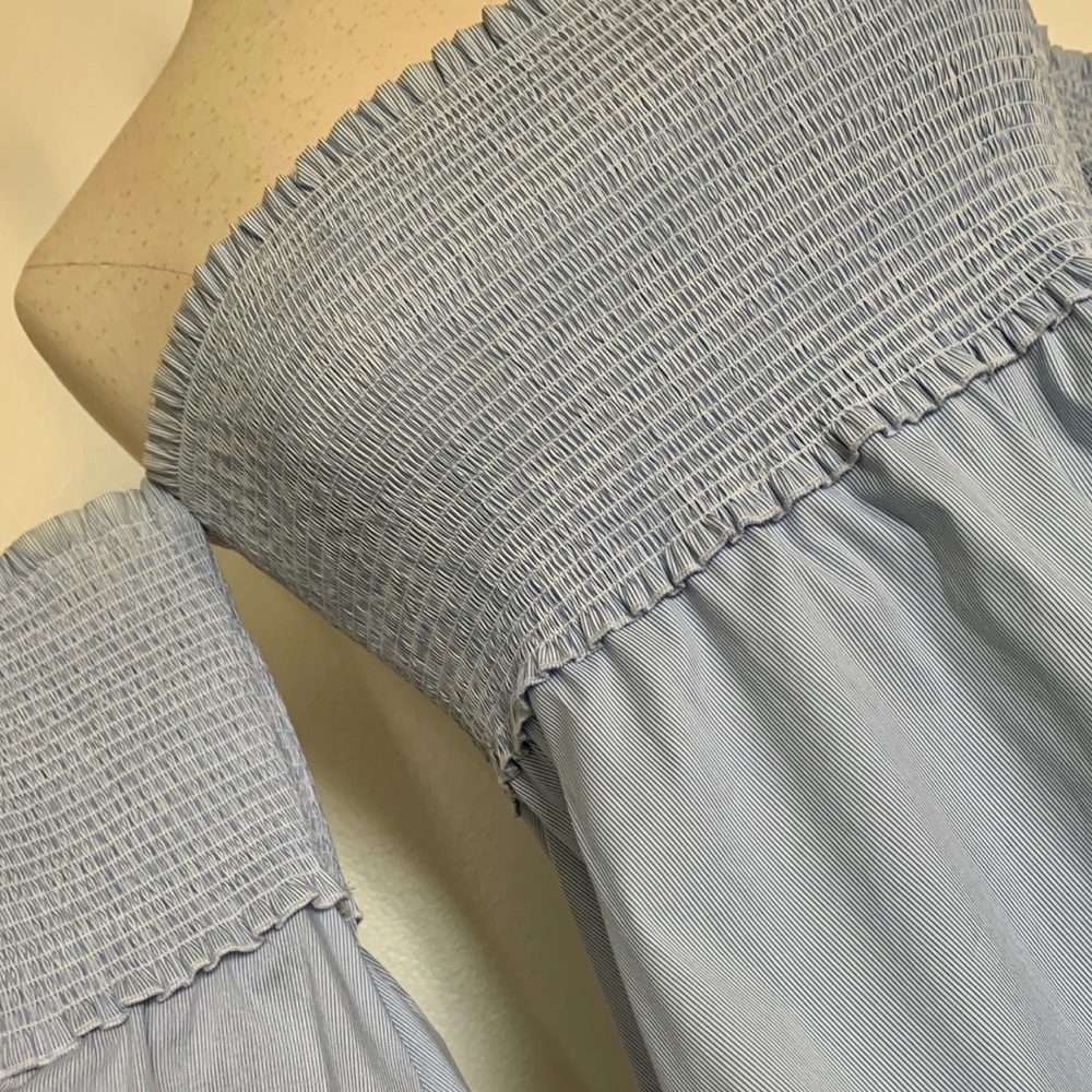 Blue, ruffled, strapless top - Picture 5 of 6